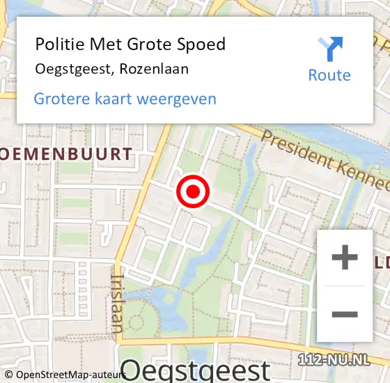 Locatie op kaart van de 112 melding: Politie Met Grote Spoed Naar Oegstgeest, Rozenlaan op 24 november 2021 13:13