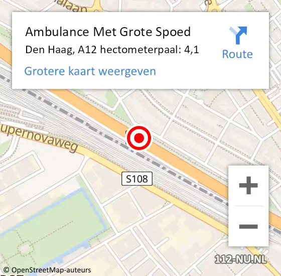 Locatie op kaart van de 112 melding: Ambulance Met Grote Spoed Naar Den Haag, A12 hectometerpaal: 4,1 op 24 november 2021 13:22
