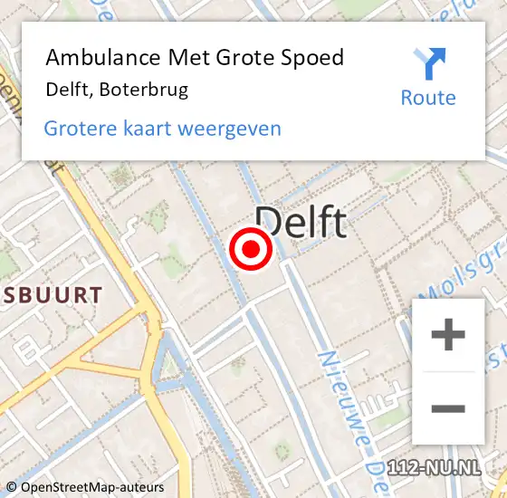 Locatie op kaart van de 112 melding: Ambulance Met Grote Spoed Naar Delft, Boterbrug op 24 november 2021 13:33