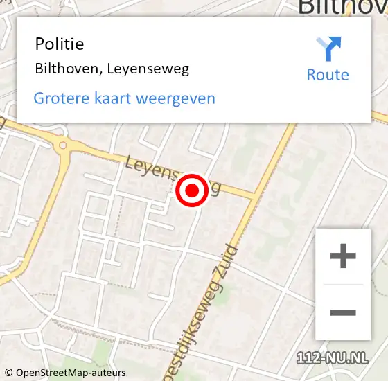 Locatie op kaart van de 112 melding: Politie Bilthoven, Leyenseweg op 24 november 2021 13:57