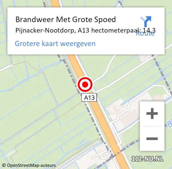 Locatie op kaart van de 112 melding: Brandweer Met Grote Spoed Naar Rotterdam, A13 hectometerpaal: 14,3 op 24 november 2021 13:57