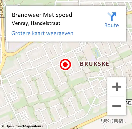 Locatie op kaart van de 112 melding: Brandweer Met Spoed Naar Venray, Händelstraat op 24 november 2021 14:01