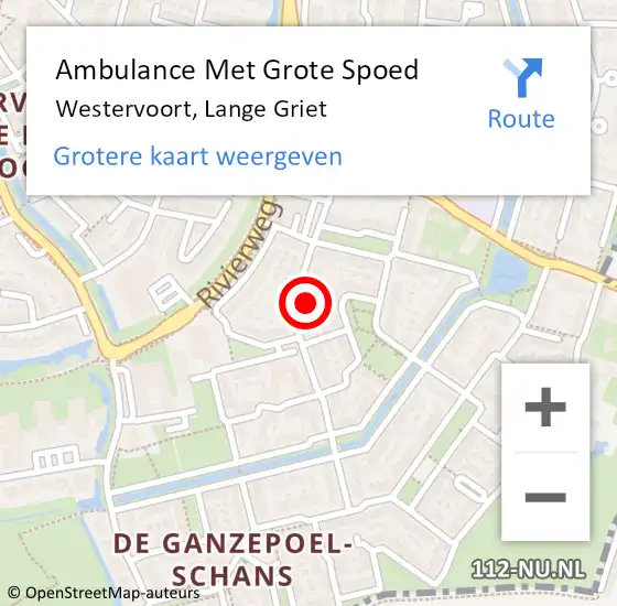 Locatie op kaart van de 112 melding: Ambulance Met Grote Spoed Naar Westervoort, Lange Griet op 24 november 2021 14:13