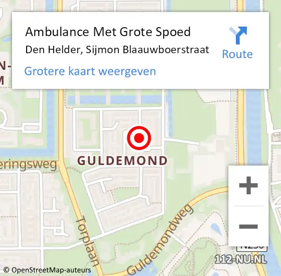 Locatie op kaart van de 112 melding: Ambulance Met Grote Spoed Naar Den Helder, Sijmon Blaauwboerstraat op 24 november 2021 14:40