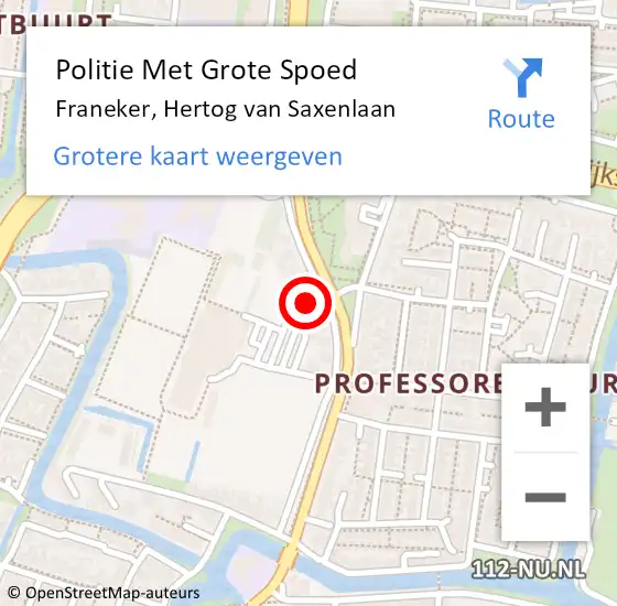 Locatie op kaart van de 112 melding: Politie Met Grote Spoed Naar Franeker, Hertog van Saxenlaan op 24 november 2021 14:57