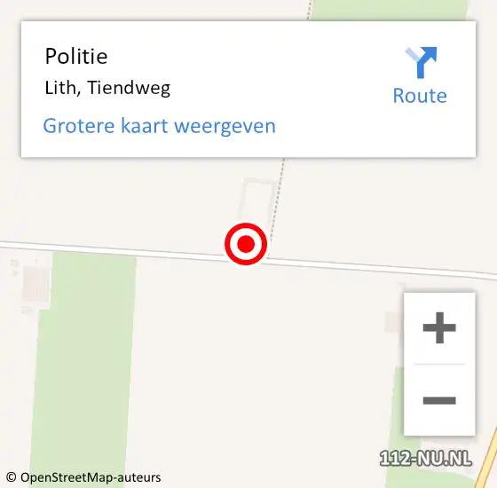 Locatie op kaart van de 112 melding: Politie Lith, Tiendweg op 24 november 2021 15:09