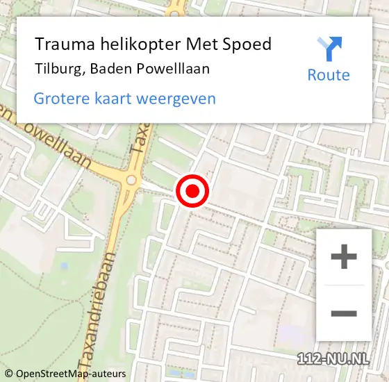 Locatie op kaart van de 112 melding: Trauma helikopter Met Spoed Naar Tilburg, Baden Powelllaan op 24 november 2021 15:19