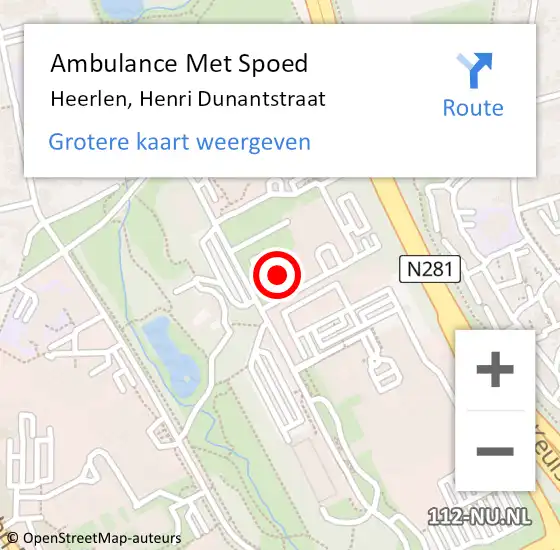 Locatie op kaart van de 112 melding: Ambulance Met Spoed Naar Heerlen, Henri Dunantstraat op 24 november 2021 15:56