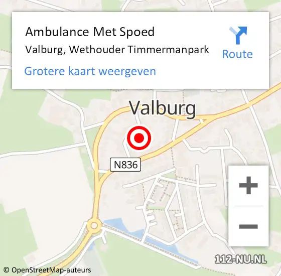 Locatie op kaart van de 112 melding: Ambulance Met Spoed Naar Valburg, Wethouder Timmermanpark op 24 november 2021 16:02