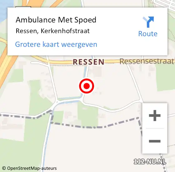 Locatie op kaart van de 112 melding: Ambulance Met Spoed Naar Ressen, Kerkenhofstraat op 24 november 2021 16:09