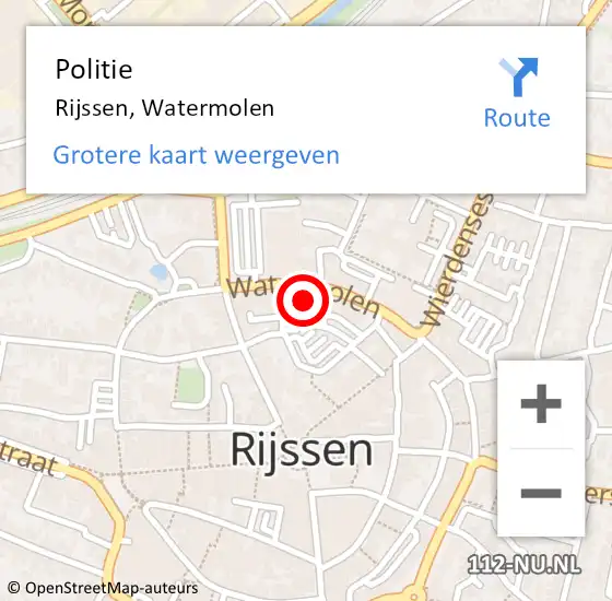 Locatie op kaart van de 112 melding: Politie Rijssen, Watermolen op 24 november 2021 16:14