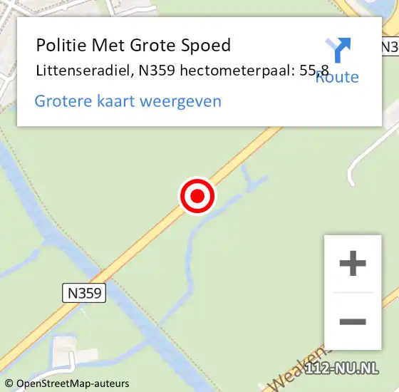 Locatie op kaart van de 112 melding: Politie Met Grote Spoed Naar Littenseradiel, N359 hectometerpaal: 55,8 op 24 november 2021 16:26