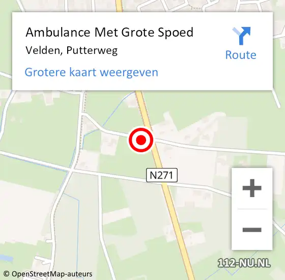 Locatie op kaart van de 112 melding: Ambulance Met Grote Spoed Naar Velden, Putterweg op 6 oktober 2013 20:13