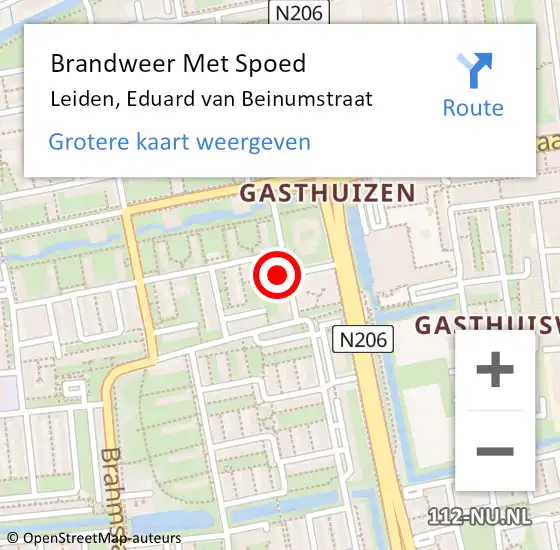 Locatie op kaart van de 112 melding: Brandweer Met Spoed Naar Leiden, Eduard van Beinumstraat op 24 november 2021 17:02