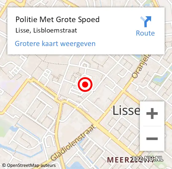 Locatie op kaart van de 112 melding: Politie Met Grote Spoed Naar Lisse, Lisbloemstraat op 24 november 2021 17:10