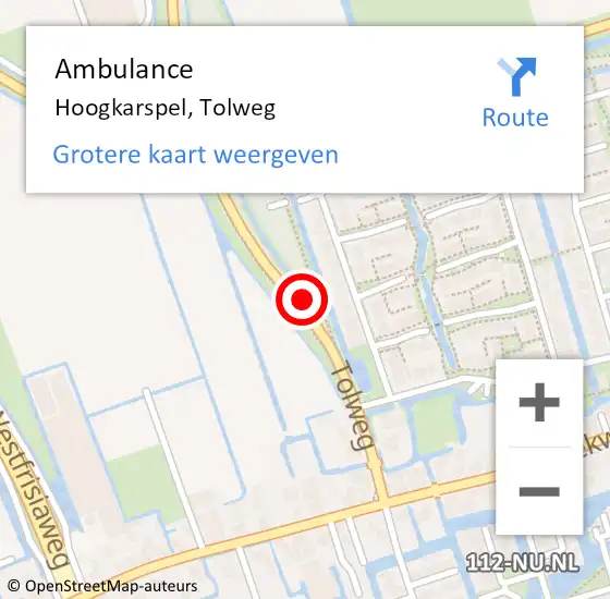 Locatie op kaart van de 112 melding: Ambulance Hoogkarspel, Tolweg op 24 november 2021 17:22