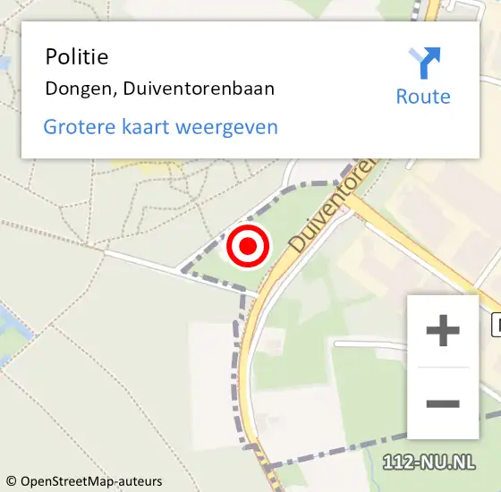 Locatie op kaart van de 112 melding: Politie Dongen, Duiventorenbaan op 24 november 2021 17:27