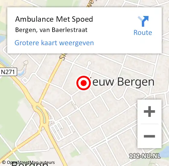 Locatie op kaart van de 112 melding: Ambulance Met Spoed Naar Bergen, van Baerlestraat op 30 juni 2014 12:21