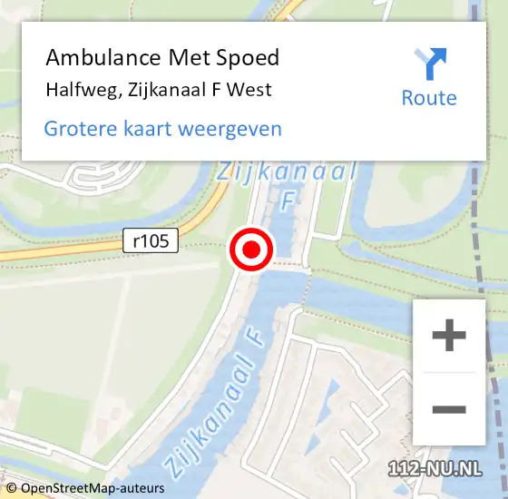 Locatie op kaart van de 112 melding: Ambulance Met Spoed Naar Halfweg, Zijkanaal F West op 24 november 2021 18:06