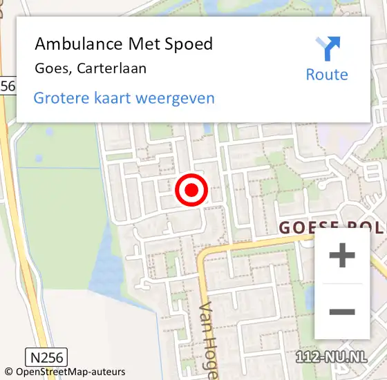 Locatie op kaart van de 112 melding: Ambulance Met Spoed Naar Goes, Carterlaan op 30 juni 2014 12:24