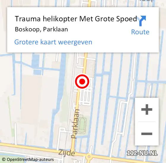 Locatie op kaart van de 112 melding: Trauma helikopter Met Grote Spoed Naar Boskoop, Parklaan op 24 november 2021 18:19