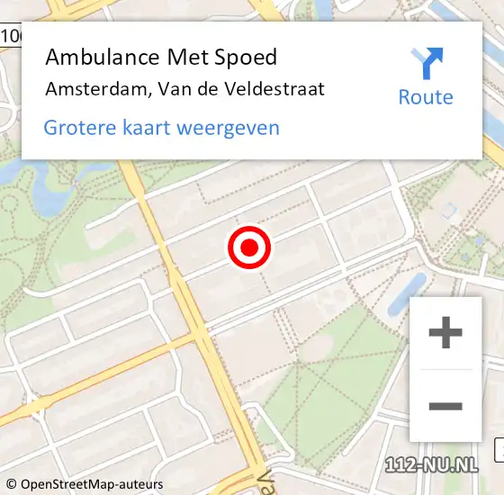 Locatie op kaart van de 112 melding: Ambulance Met Spoed Naar Amsterdam, Van de Veldestraat op 24 november 2021 19:27