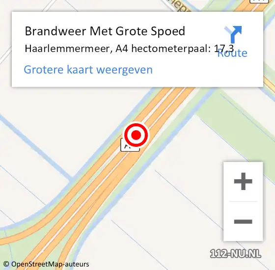 Locatie op kaart van de 112 melding: Brandweer Met Grote Spoed Naar Haarlemmermeer, A4 hectometerpaal: 17,3 op 24 november 2021 20:02