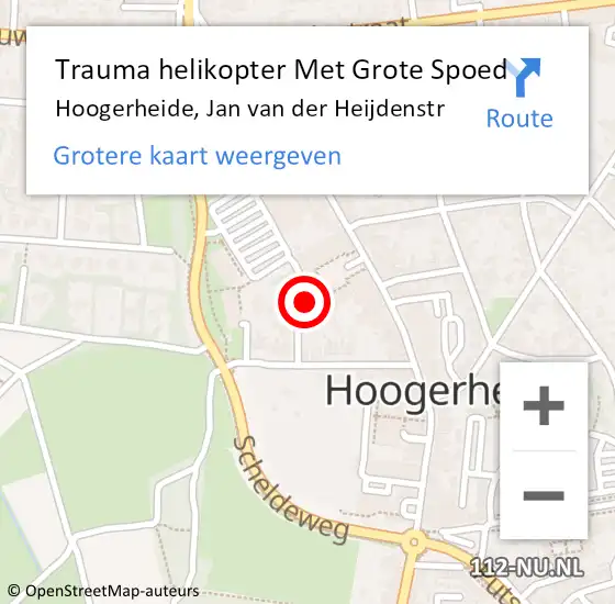 Locatie op kaart van de 112 melding: Trauma helikopter Met Grote Spoed Naar Hoogerheide, Jan van der Heijdenstr op 24 november 2021 21:01