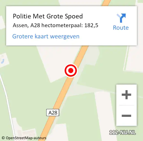 Locatie op kaart van de 112 melding: Politie Met Grote Spoed Naar Assen, A28 hectometerpaal: 182,5 op 24 november 2021 21:32