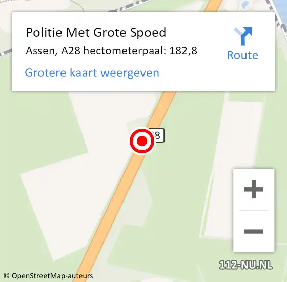 Locatie op kaart van de 112 melding: Politie Met Grote Spoed Naar Assen, A28 hectometerpaal: 182,8 op 24 november 2021 21:32