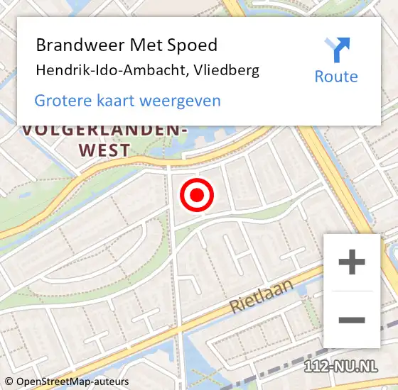 Locatie op kaart van de 112 melding: Brandweer Met Spoed Naar Hendrik-Ido-Ambacht, Vliedberg op 24 november 2021 21:51