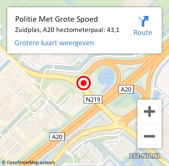 Locatie op kaart van de 112 melding: Politie Met Grote Spoed Naar Zuidplas, A20 hectometerpaal: 43,1 op 24 november 2021 21:53