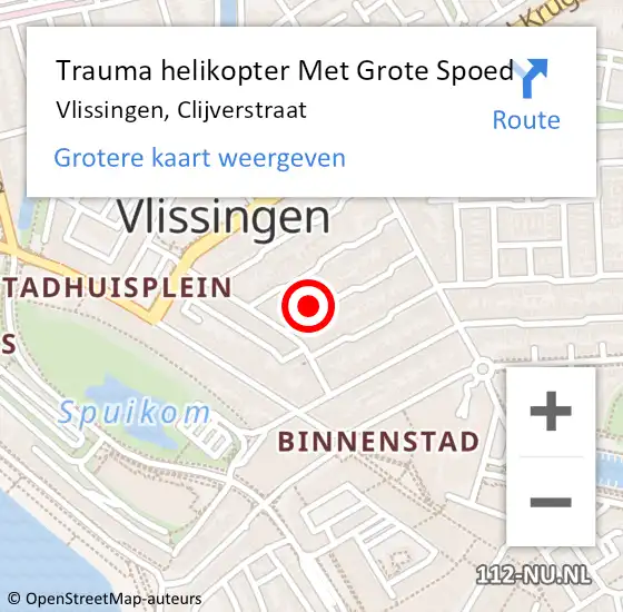 Locatie op kaart van de 112 melding: Trauma helikopter Met Grote Spoed Naar Vlissingen, Clijverstraat op 24 november 2021 21:55