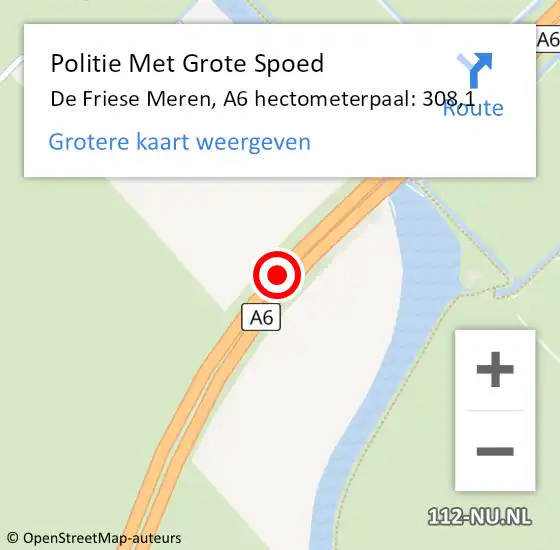 Locatie op kaart van de 112 melding: Politie Met Grote Spoed Naar De Friese Meren, A6 hectometerpaal: 308,1 op 24 november 2021 21:59