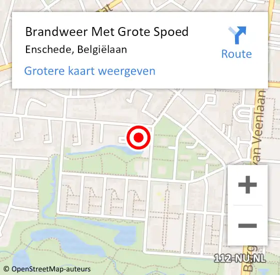 Locatie op kaart van de 112 melding: Brandweer Met Grote Spoed Naar Enschede, Belgiëlaan op 24 november 2021 22:06