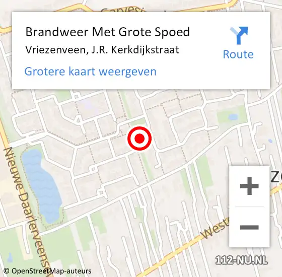 Locatie op kaart van de 112 melding: Brandweer Met Grote Spoed Naar Vriezenveen, J.R. Kerkdijkstraat op 24 november 2021 22:07