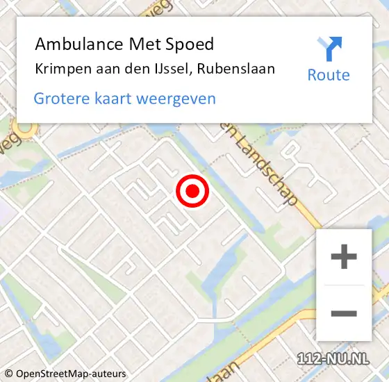 Locatie op kaart van de 112 melding: Ambulance Met Spoed Naar Krimpen aan den IJssel, Rubenslaan op 24 november 2021 23:46