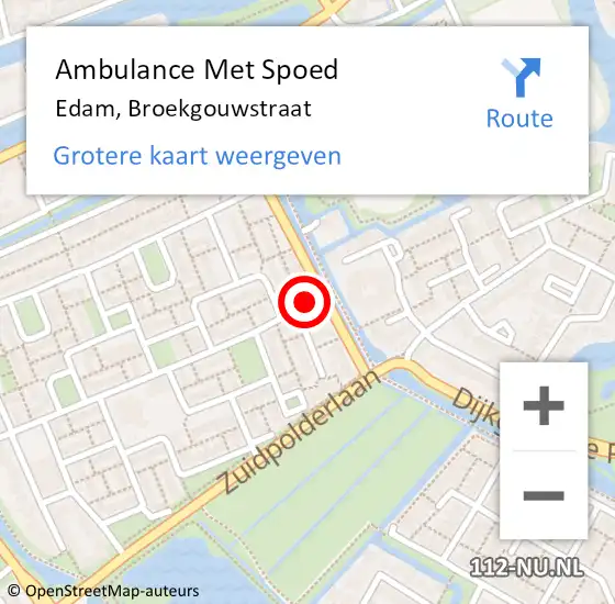 Locatie op kaart van de 112 melding: Ambulance Met Spoed Naar Edam, Broekgouwstraat op 25 november 2021 00:21