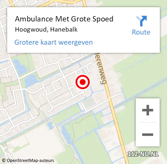 Locatie op kaart van de 112 melding: Ambulance Met Grote Spoed Naar Hoogwoud, Hanebalk op 25 november 2021 03:13