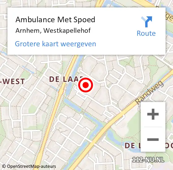 Locatie op kaart van de 112 melding: Ambulance Met Spoed Naar Arnhem, Westkapellehof op 25 november 2021 03:28