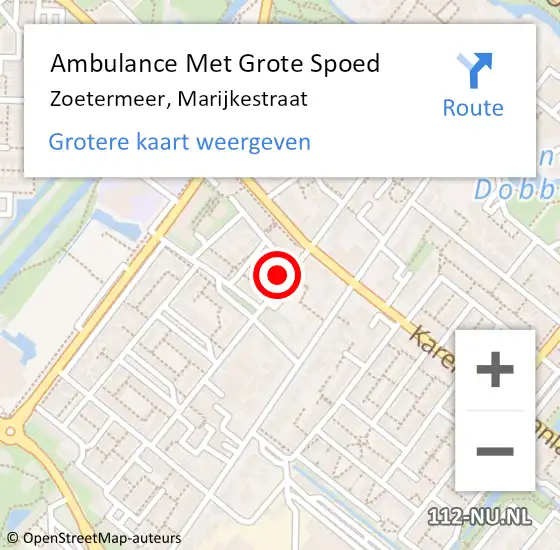 Locatie op kaart van de 112 melding: Ambulance Met Grote Spoed Naar Zoetermeer, Marijkestraat op 25 november 2021 04:06