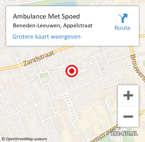 Locatie op kaart van de 112 melding: Ambulance Met Spoed Naar Beneden-Leeuwen, Appelstraat op 25 november 2021 04:46