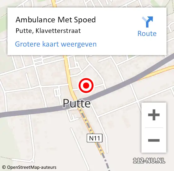 Locatie op kaart van de 112 melding: Ambulance Met Spoed Naar Putte, Klavetterstraat op 30 juni 2014 12:53