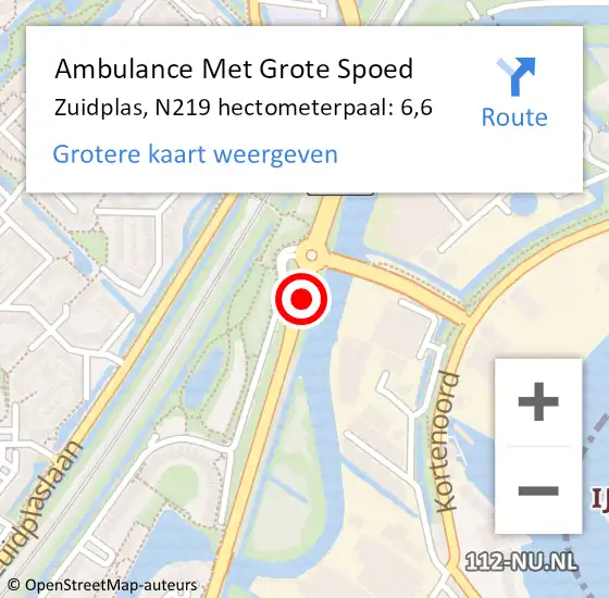 Locatie op kaart van de 112 melding: Ambulance Met Grote Spoed Naar Zuidplas, N219 hectometerpaal: 6,6 op 25 november 2021 08:32