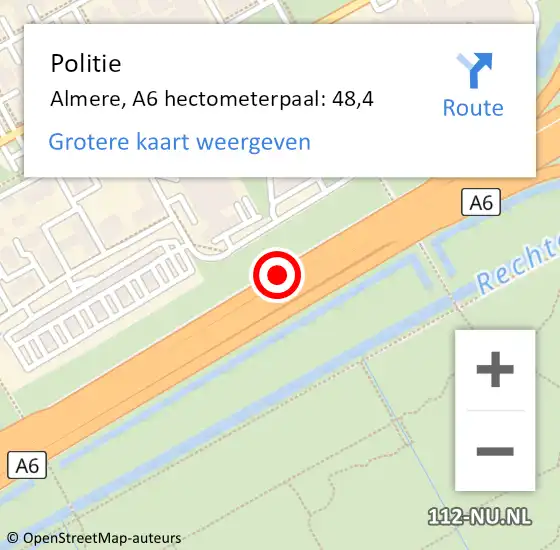 Locatie op kaart van de 112 melding: Politie Almere, A6 hectometerpaal: 48,4 op 25 november 2021 08:51