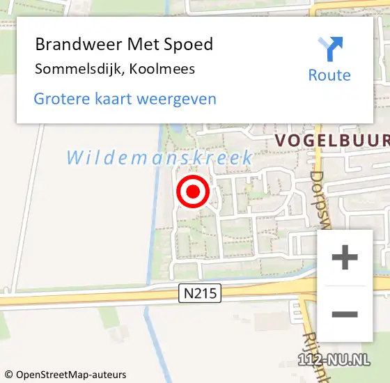 Locatie op kaart van de 112 melding: Brandweer Met Spoed Naar Sommelsdijk, Koolmees op 25 november 2021 09:03
