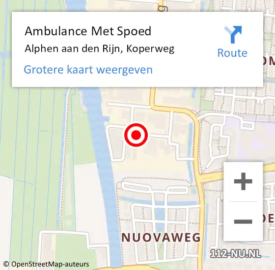 Locatie op kaart van de 112 melding: Ambulance Met Spoed Naar Alphen aan den Rijn, Koperweg op 25 november 2021 09:45