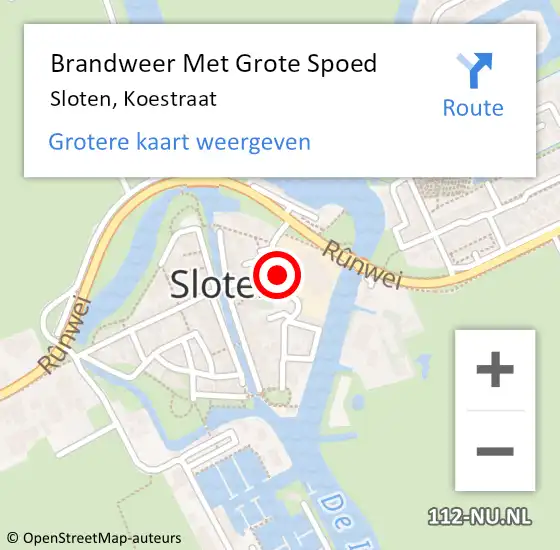 Locatie op kaart van de 112 melding: Brandweer Met Grote Spoed Naar Sloten, Koestraat op 25 november 2021 09:46