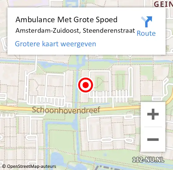 Locatie op kaart van de 112 melding: Ambulance Met Grote Spoed Naar Amsterdam-Zuidoost, Steenderenstraat op 25 november 2021 10:12