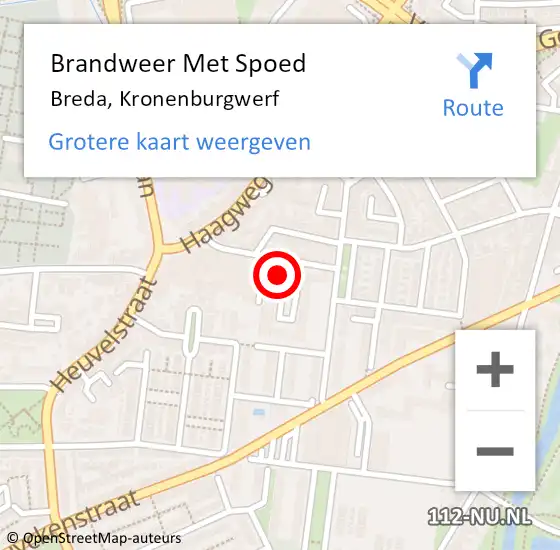 Locatie op kaart van de 112 melding: Brandweer Met Spoed Naar Breda, Kronenburgwerf op 25 november 2021 11:13